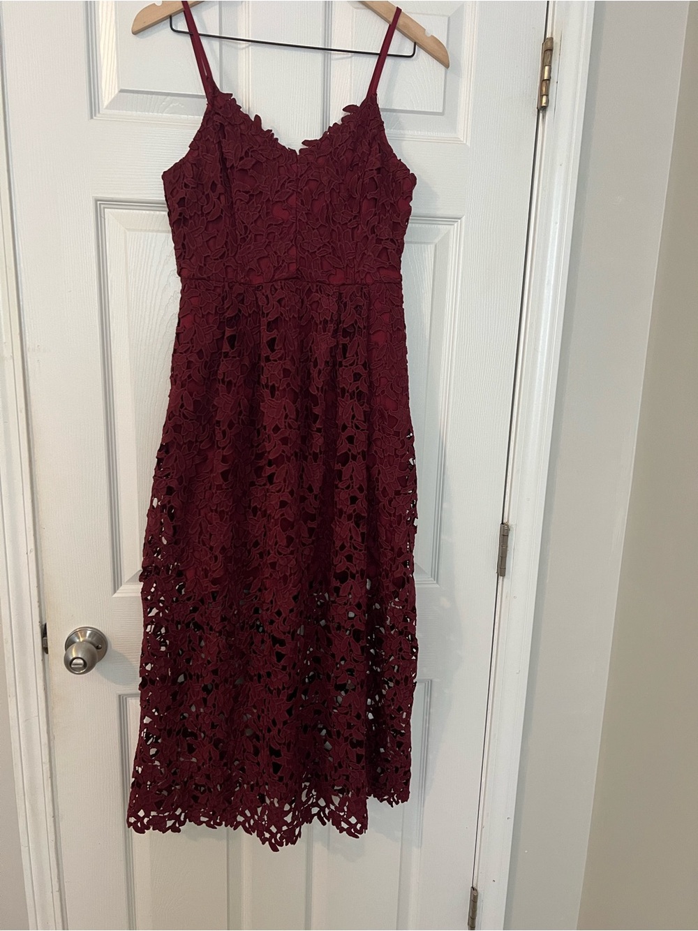 NWOT Anthro Endless Rose Burgundy Floral Lace Midi Dress